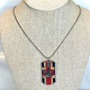 Kate Mesta Ball Chain British Crown Dog Pendant  Necklace Silver-tone 24"